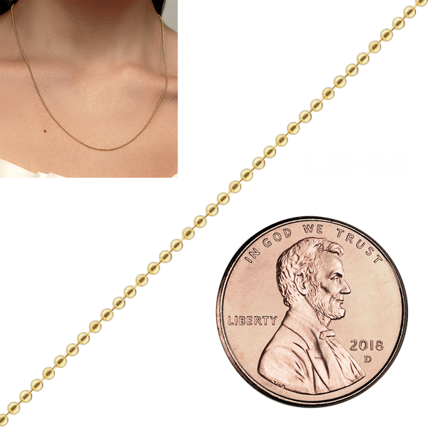 Bulk / Spooled Round Bead Chain in 14K & 18K Yellow Gold (1.00 mm - 4.00 mm)