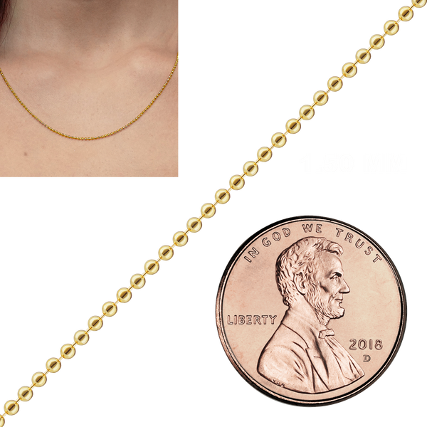 Bulk / Spooled Round Bead Chain in 14K & 18K Yellow Gold (1.00 mm - 4.00 mm)