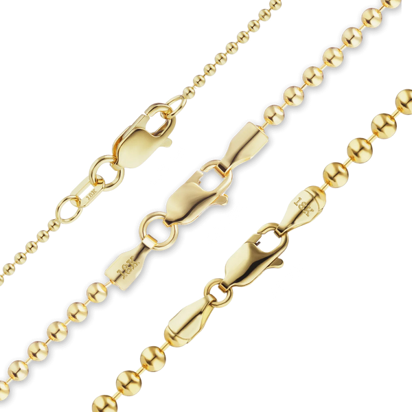 Finished Round Bead Necklace in 18K Yellow Gold (1.20 mm - 2.50 mm)
