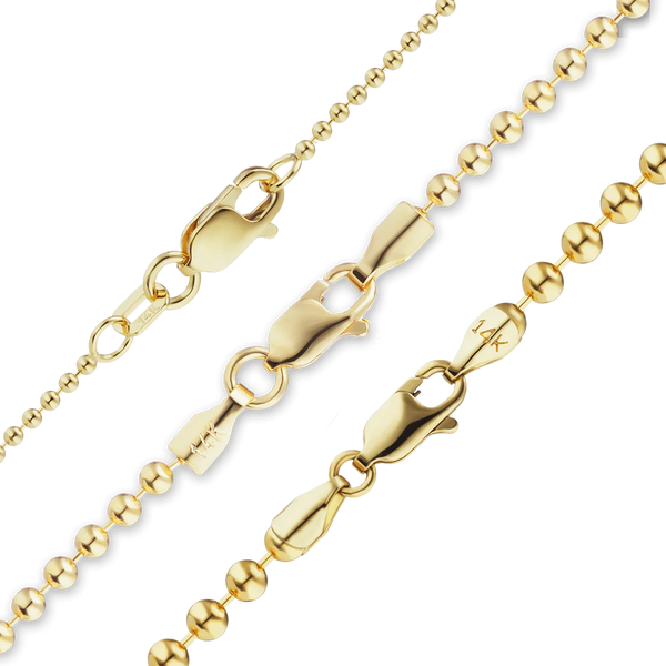 Finished Round Bead Necklace in 18K Yellow Gold (1.20 mm - 2.50 mm)