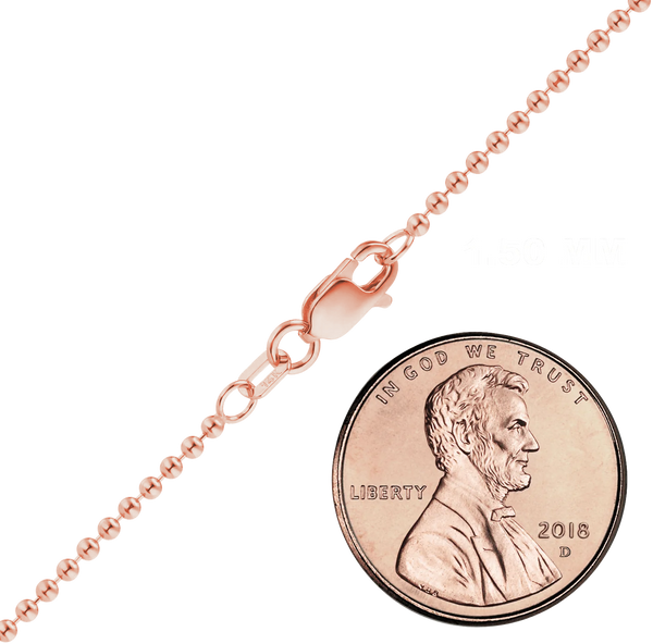 Finished Round Bead Necklace in 14K Pink Gold (1.50 mm - 2.00 mm)