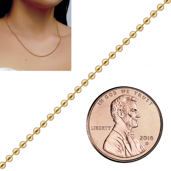 Bulk / Spooled Round Bead Chain in 14K & 18K Yellow Gold (1.00 mm - 4.00 mm)