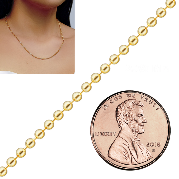 Bulk / Spooled Round Bead Chain in 14K & 18K Yellow Gold (1.00 mm - 4.00 mm)