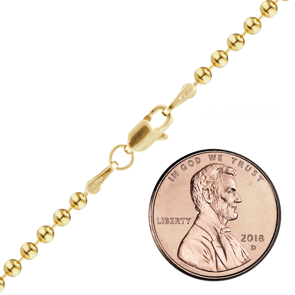 Finished Round Bead Necklace in 18K Yellow Gold (1.20 mm - 2.50 mm)
