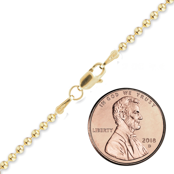 Finished Round Bead Necklace in 18K Yellow Gold (1.20 mm - 2.50 mm)