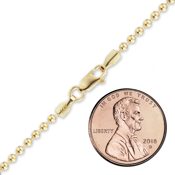Finished Round Bead Necklace in 18K Yellow Gold (1.20 mm - 2.50 mm)