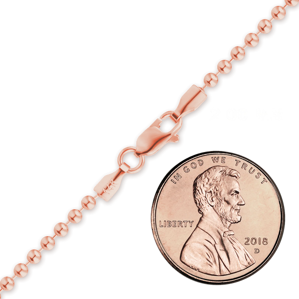 Finished Round Bead Anklet in 14K Pink Gold (1.50 mm - 2.00 mm)