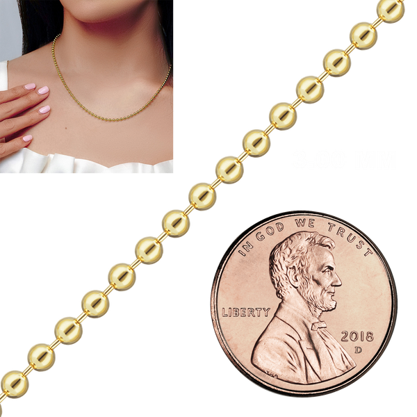 Bulk / Spooled Round Bead Chain in 14K & 18K Yellow Gold (1.00 mm - 4.00 mm)