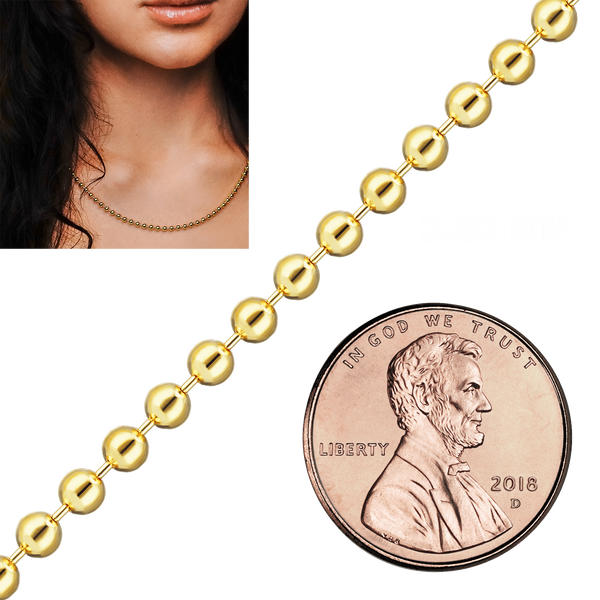 Bulk / Spooled Round Bead Chain in 14K & 18K Yellow Gold (1.00 mm - 4.00 mm)