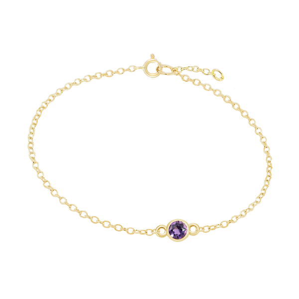 Diamond or Gemstone Round Bezel Charm in 14K Yellow Diamond Cut Cable Bracelet