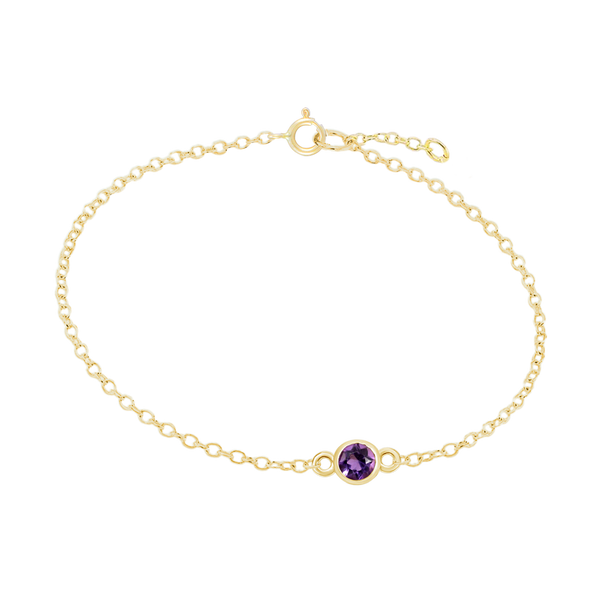 Diamond or Gemstone Round Bezel Charm in 14K Yellow Round Cable Bracelet