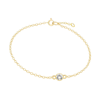 Diamond or Gemstone Round Bezel Charm in 14K Yellow Diamond Cut Cable Bracelet