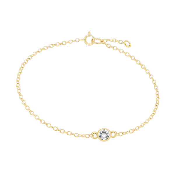 Diamond or Gemstone Round Bezel Charm in 14K Yellow Diamond Cut Cable Bracelet