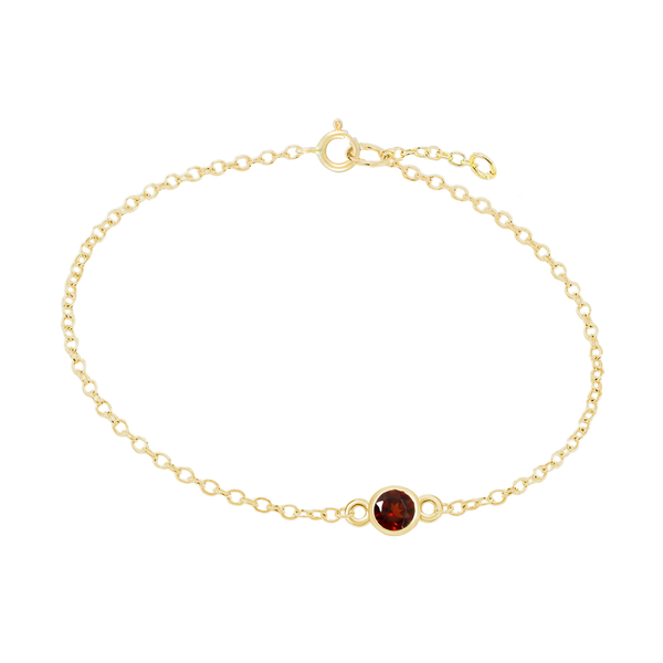 Diamond or Gemstone Round Bezel Charm in 14K Yellow Diamond Cut Cable Bracelet