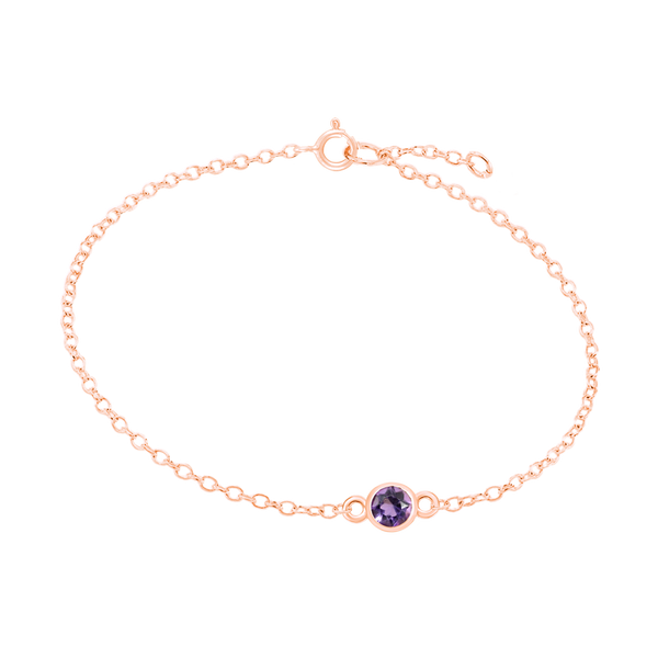 Diamond or Gemstone Round Bezel Charm in 14K Pink Round Cable Bracelet