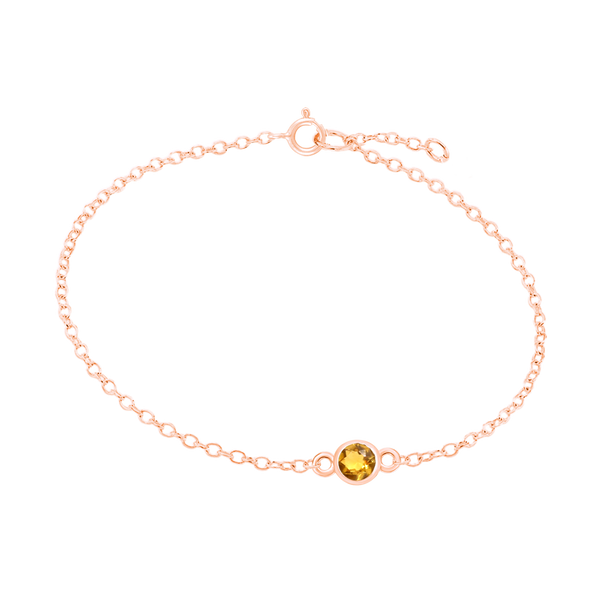 Diamond or Gemstone Round Bezel Charm in 14K Pink Round Cable Bracelet