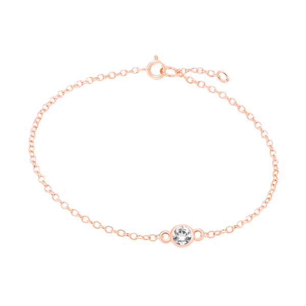 Diamond or Gemstone Round Bezel Charm in 14K Pink Round Cable Bracelet