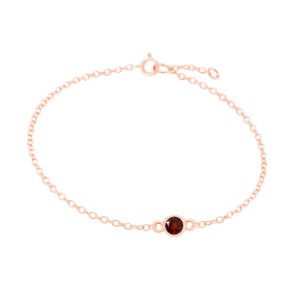 Diamond or Gemstone Round Bezel Charm in 14K Pink Round Cable Bracelet