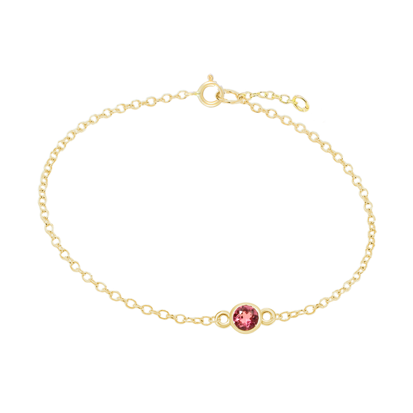 Diamond or Gemstone Round Bezel Charm in 14K Yellow Round Cable Bracelet