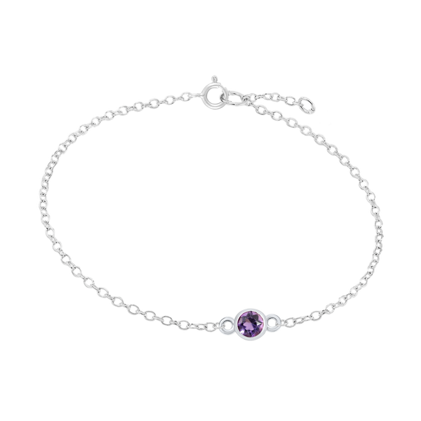 Diamond or Gemstone Round Bezel Charm in 14K White Diamond Cut Cable Bracelet