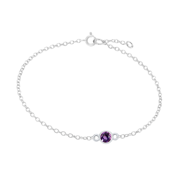 Diamond or Gemstone Round Bezel Charm in 14K White Diamond Cut Cable Bracelet