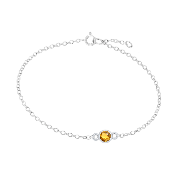 Diamond or Gemstone Round Bezel Charm in 14K White Diamond Cut Cable Bracelet