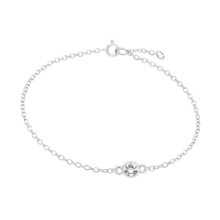 Diamond or Gemstone Round Bezel Charm in 14K White Diamond Cut Cable Bracelet