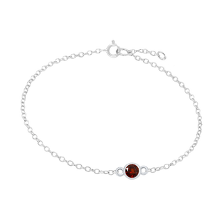 Diamond or Gemstone Round Bezel Charm in 14K White Diamond Cut Cable Bracelet