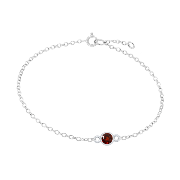 Diamond or Gemstone Round Bezel Charm in 14K White Diamond Cut Cable Bracelet