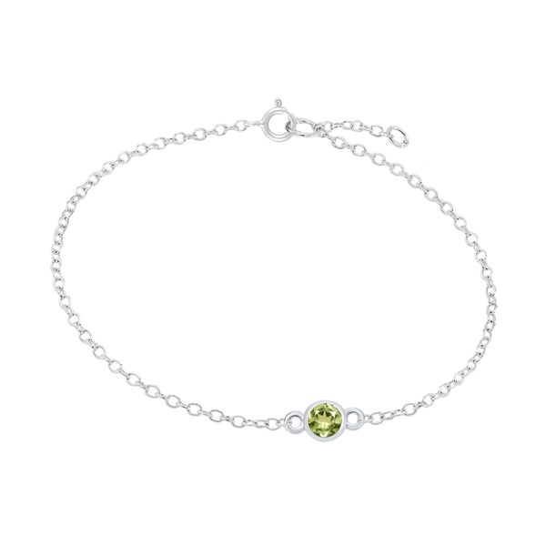 Diamond or Gemstone Round Bezel Charm in 14K White Round Cable Bracelet