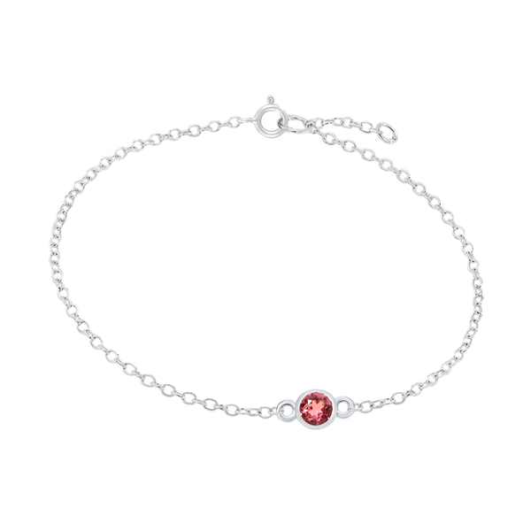 Diamond or Gemstone Round Bezel Charm in 14K White Round Cable Bracelet