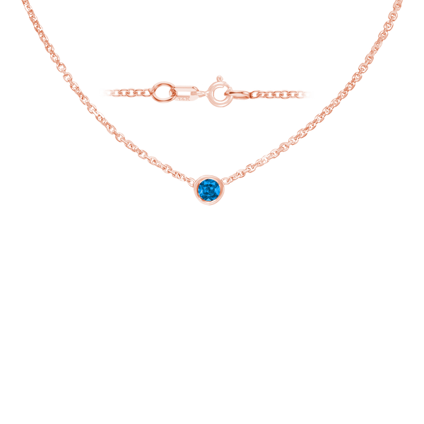 Diamond or Gemstone Round Bezel Charm in 14K Pink Round Cable Necklace (16-18" Extension)