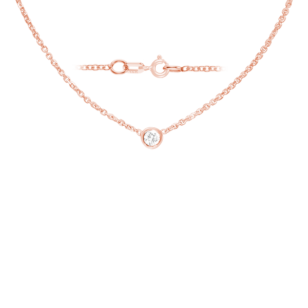 Diamond or Gemstone Round Bezel Charm in 14K Pink Round Cable Necklace (16-18" Extension)