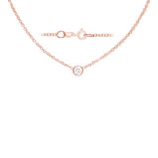 Diamond or Gemstone Round Bezel Charm in 14K Pink Round Cable Necklace (16-18" Extension)