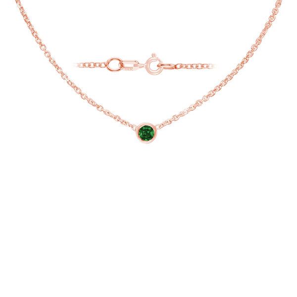 Diamond or Gemstone Round Bezel Charm in 14K Pink Round Cable Necklace (16-18" Extension)