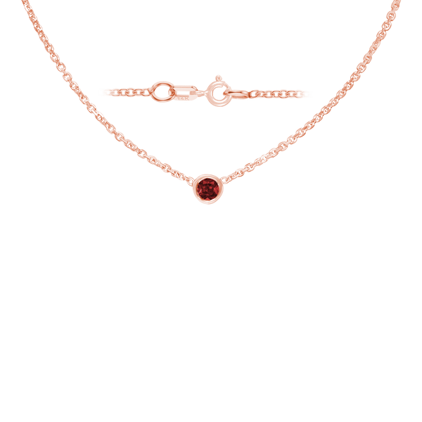 Diamond or Gemstone Round Bezel Charm in 14K Pink Round Cable Necklace (16-18" Extension)