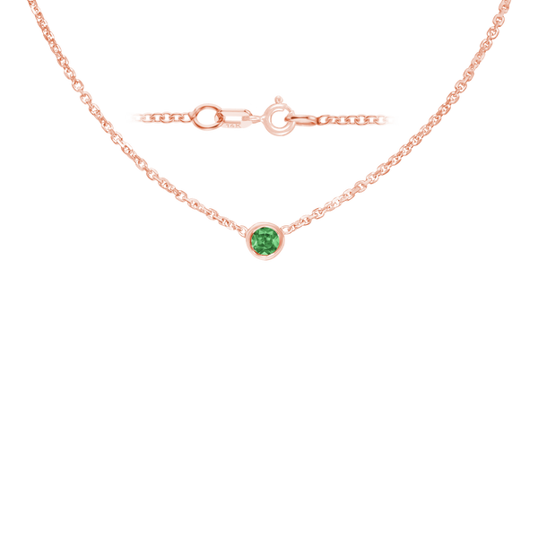 Diamond or Gemstone Round Bezel Charm in 14K Pink Round Cable Necklace (16-18" Extension)