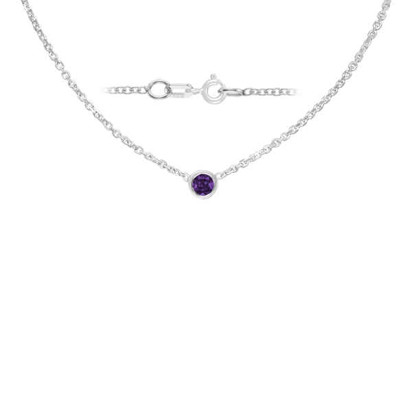 Diamond or Gemstone Round Bezel Charm in 14K White Diamond Cut Cable Necklace (16-18" Extension)