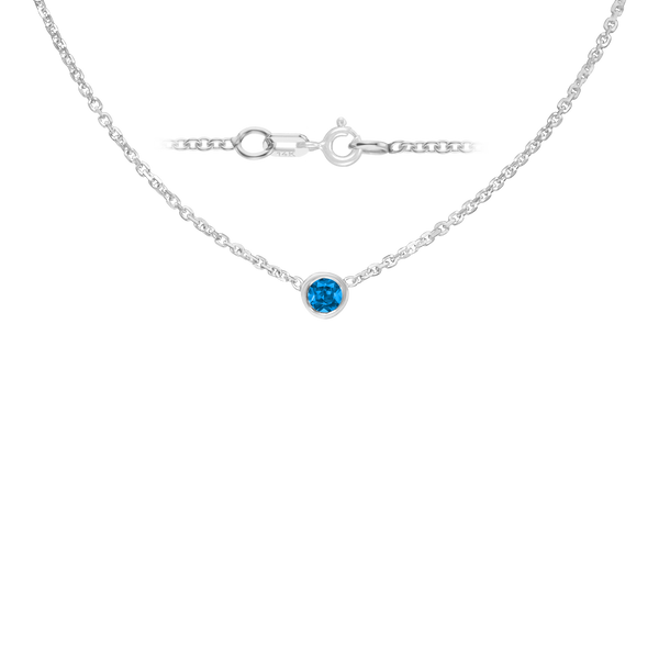 Diamond or Gemstone Round Bezel Charm in 14K White Diamond Cut Cable Necklace (16-18" Extension)