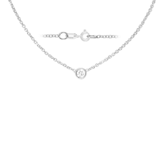 Diamond or Gemstone Round Bezel Charm in 14K White Round Cable Necklace (16-18" Extension)