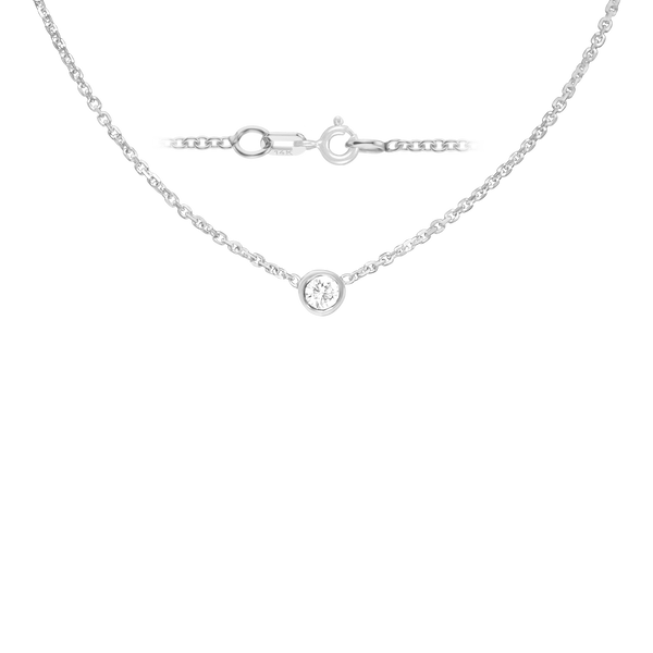 Diamond or Gemstone Round Bezel Charm in 14K White Round Cable Necklace (16-18" Extension)