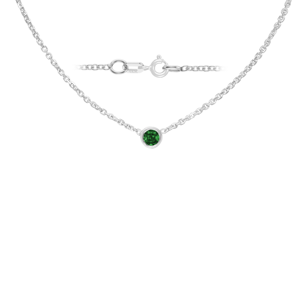 Diamond or Gemstone Round Bezel Charm in 14K White Diamond Cut Cable Necklace (16-18" Extension)