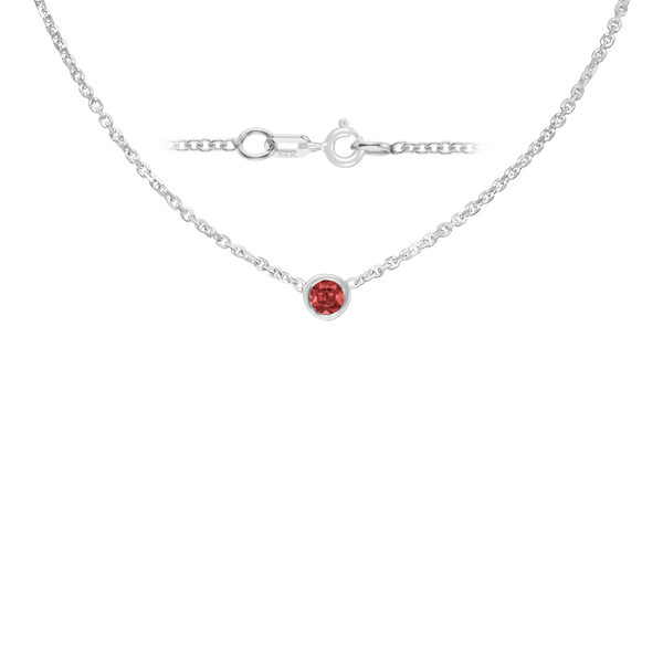 Diamond or Gemstone Round Bezel Charm in 14K White Round Cable Necklace (16-18" Extension)