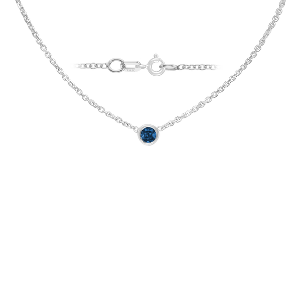 Diamond or Gemstone Round Bezel Charm in 14K White Round Cable Necklace (16-18" Extension)