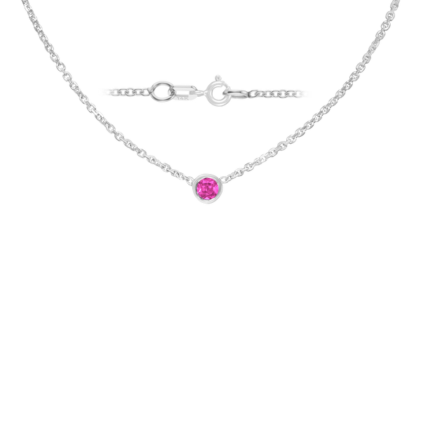 Diamond or Gemstone Round Bezel Charm in 14K White Diamond Cut Cable Necklace (16-18" Extension)