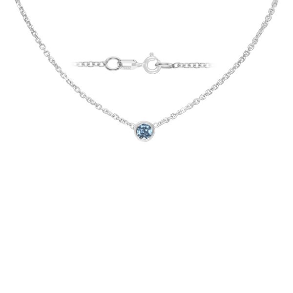 Diamond or Gemstone Round Bezel Charm in 14K White Round Cable Necklace (16-18" Extension)