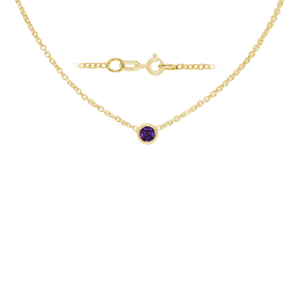 Diamond or Gemstone Round Bezel Charm in 14K Yellow Diamond Cut Cable Necklace (16-18" Extension)