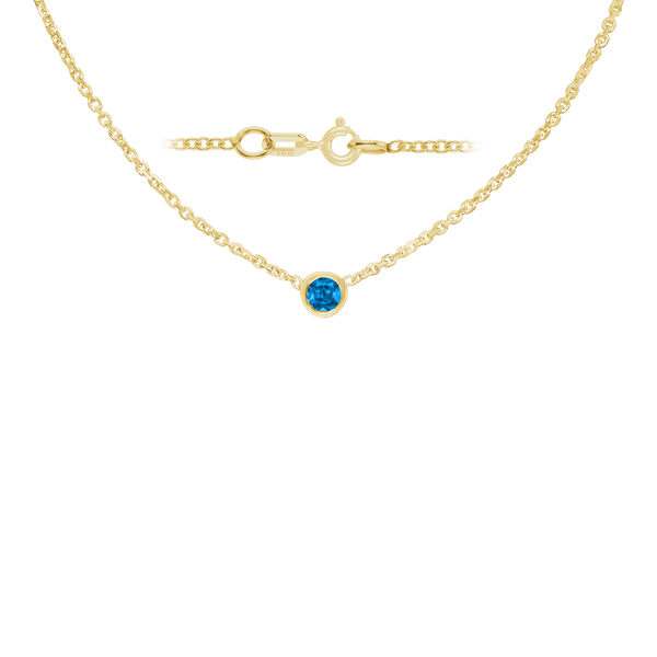 Diamond or Gemstone Round Bezel Charm in 14K Yellow Round Cable Necklace (16-18" Extension)