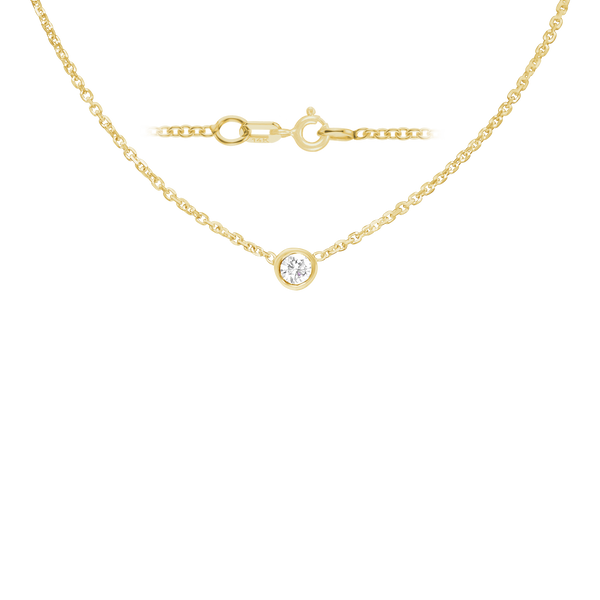 Diamond or Gemstone Round Bezel Charm in 14K Yellow Diamond Cut Cable Necklace (16-18" Extension)