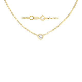 Diamond or Gemstone Round Bezel Charm in 14K Yellow Diamond Cut Cable Necklace (16-18" Extension)